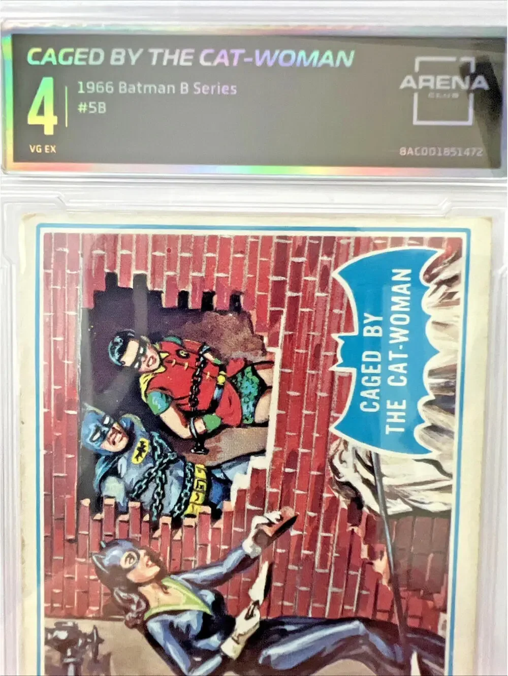 1966 Topps BATMAN B Series BLUE Bat #5B CAGED BY THE CAT-WOMAN Graded 4